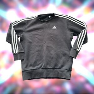 Adidas 2018 BQ9645 Black Crewneck Sweatshirt Three Stripe Long Sleeve Pullover S